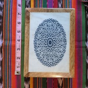 Light wooden box with white blue pattern stone lid jewelry home storage